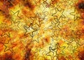 Many bright painted stars on fire background