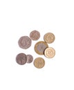 Many British Pound coins on white background Royalty Free Stock Photo