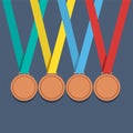 Many Bronze Medals With Colorful Ribbon Royalty Free Stock Photo