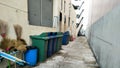 waste bins along street,row of bins
