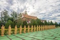 Many Buddha statues in perspective at the buddhist temple