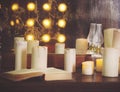 Many burning candles on a mirrored background Royalty Free Stock Photo