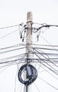 Many cables and wires on electricity pole Royalty Free Stock Photo