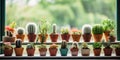 many cacti and succulents in clay pots on the windows Royalty Free Stock Photo