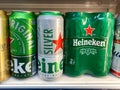 Many cans of Heineken beer for sale in the fridge Royalty Free Stock Photo