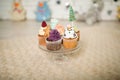 Many Capcakes with New Year`s decor Royalty Free Stock Photo