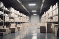 Many cardboard boxes on pallet in stock. Generative AI.