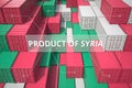 Many cargo containers with products of Syria. Export or import related 3D rendering