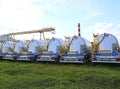 Many cargo tank truck in a parking lot in Krasnogorsk, Russia