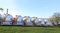 Many cargo tank truck in a parking lot in Krasnogorsk, Russia