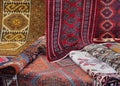 Many carpets of different quality on sale in the market Royalty Free Stock Photo
