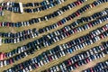 Many cars parked in the field. Car background Royalty Free Stock Photo