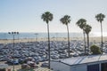 Many cars parked near the Santa Monica Beach