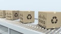 Many cartons with CISCO logo move on roller conveyor. Editorial 3D rendering