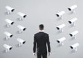 Many CCTV cameras on one wall, businessman Royalty Free Stock Photo