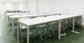 Picture of many chairs and tables in the presentations hall Royalty Free Stock Photo