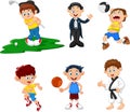 many children doing sport cartoon