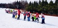 Many children learning and practice how to playing ski at jiten snow resort, Yamanashi, Japan.