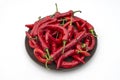 Many chili peppers on plate Royalty Free Stock Photo