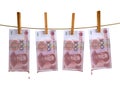 Many china yuan banknotes hunging