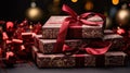 many chocolate boxes are shown sitting on a background of decorations Royalty Free Stock Photo