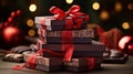many chocolate boxes are shown sitting on a background of decorations Royalty Free Stock Photo
