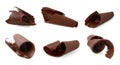 Many chocolate curls isolated on white, collection Royalty Free Stock Photo