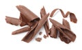 Many chocolate curls isolated on white, top view Royalty Free Stock Photo