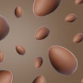 Many chocolate eggs falling on brown background