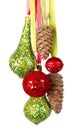 Many Christmas or holiday ornaments hanging