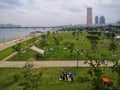 Many citizens on a family outing to Yeouido, Seoul