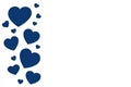 Many classic blue paper hearts in line as decorative frame on white with copy space. Symbol of love and Valentine`s day