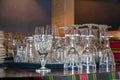 Many of Clean empty wine glasses on the table Royalty Free Stock Photo