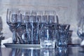 Many of Clean empty wine glasses on the table Royalty Free Stock Photo