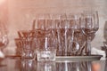 Many of Clean empty wine glasses on the table Royalty Free Stock Photo