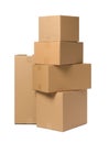 Many closed cardboard boxes on white background. Delivery service