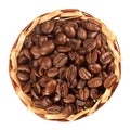 Many coffee beans in a basket top view