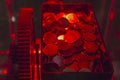 many coins in container inside slot machine of casino Royalty Free Stock Photo
