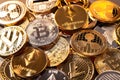 Coins of various cryptocurrencies Royalty Free Stock Photo