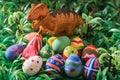 Many color painted of easter eggs in grass field Royalty Free Stock Photo