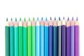 Many color pencils on white isolated background.  close-up. stationery. Office tools Royalty Free Stock Photo