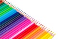 Many color pencils on white isolated background. close-up. view from above. stationery. space for text Royalty Free Stock Photo