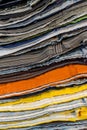 Many color of stacked pants.