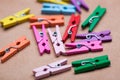 Many colored clothespins for clothes. Royalty Free Stock Photo