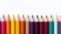 Many colored pencils in a row. School stationery drawing equipment tools. Kids creative art various multicolor wooden Royalty Free Stock Photo