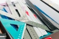 Many colored rulers for drawing Royalty Free Stock Photo