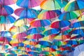 Many colored umbrellas on the street
