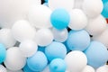 Many colorful balloons decorated wall background, blue and white balloons background Royalty Free Stock Photo