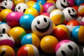 many colorful balls with a smiley face on them Royalty Free Stock Photo