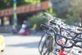 Many colorful bicycles in the city